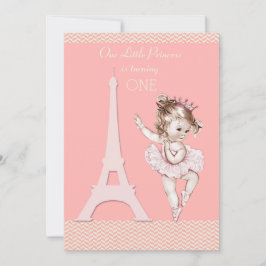Chic Ballerina Eiffel Tower Chevrons 1. Geburtstag Einladung