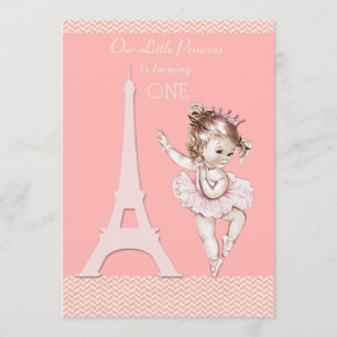 Chic Ballerina Eiffel Tower Chevrons 1. Geburtstag Einladung