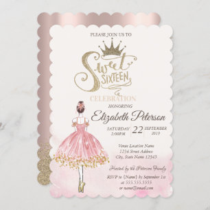 Chic Ballerina, Tiara, Diamonds Rose Gold Sweet 16 Einladung