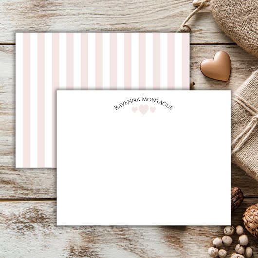 Chic Ballet Pink Cracked Hearts Striped Note Card Mitteilungskarte