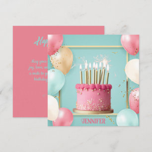 Chic Balloons & Candlelit Editable Geburtstagstort Karte