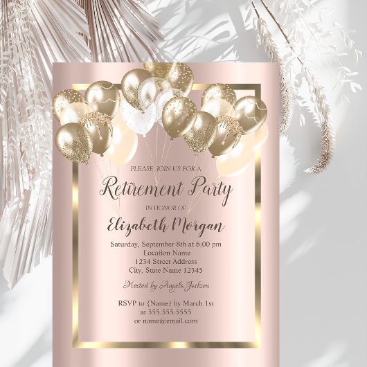 Chic Balloons, Rahmen, Rose Gold, Ruhestand Einladung