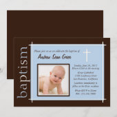Chic Baptism Foto Einladung [blau] (Vorne/Hinten)