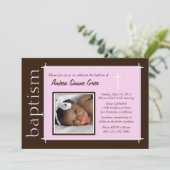 Chic Baptism Foto Einladung [pink] (Stehend Vorderseite)
