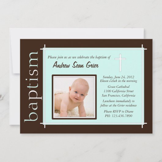 Chic Baptism Foto Invite [aquamarin] Einladung (Vorderseite)
