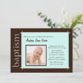 Chic Baptism Foto Invite [aquamarin] Einladung (Stehend Vorderseite)
