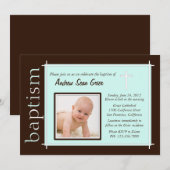 Chic Baptism Foto Invite [aquamarin] Einladung (Vorne/Hinten)