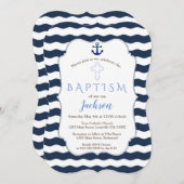 Chic Baptism Nautical Navy Waves Anchor Invite Einladung (Vorne/Hinten)