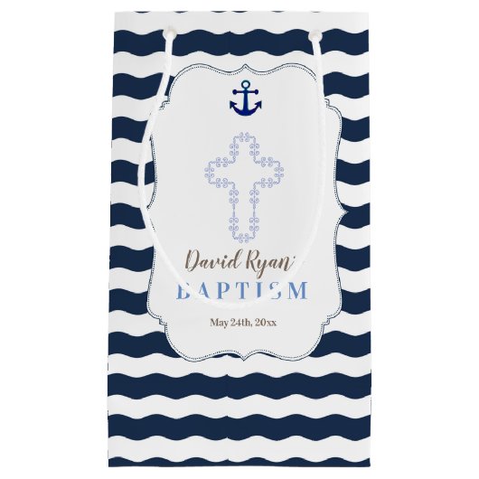Chic Baptisse Nautical Navy Waves Anker Kleine Geschenktüte (Vorderseite)