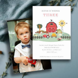 Chic Barnyard Farm Animal any Age Foto Geburtstag Einladung