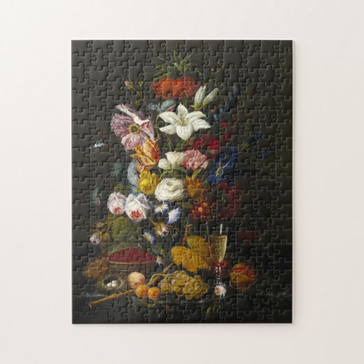 Chic barocke Blume noch Leben Kunst Ölgemälde Puzzle (Vertikal)