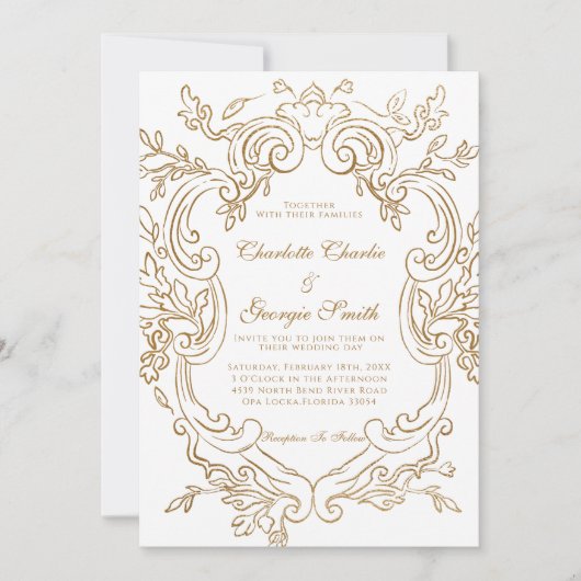 Chic Baroque Gold Verzierte Rahmen Hochzeit Einladung (Vorderseite)