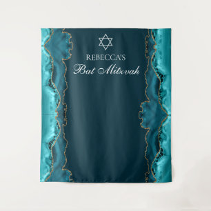 Chic Bat Mitzvah Party Aquamarin Gold Foto Stand Wandteppich