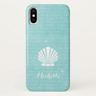 Chic Beach Girly Aqua Scallop Muschel mit Namen Case-Mate iPhone Hülle