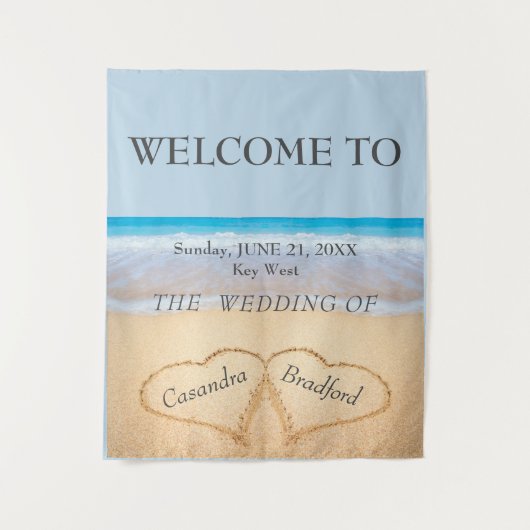 Chic Beach Hochzeit 2 Herz im Sand Wandteppich (Vorderseite)