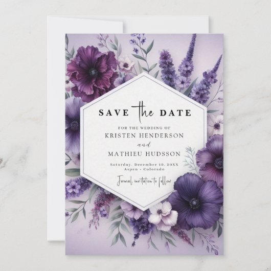 Chic Beautiful Lila Floral Wedding Save The Date (Vorderseite)