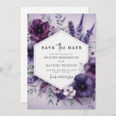 Chic Beautiful Lila Floral Wedding Save The Date (Vorne/Hinten)
