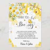 Chic Bees Bee Yellow Ivory Floral Baby Dusche Dankeskarte (Vorne/Hinten)