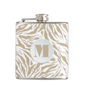 Chic Beige Animal Print Mit Monogramm Flachmann (Vorderseite)
