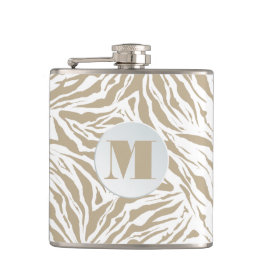 Chic Beige Animal Print Mit Monogramm Flachmann
