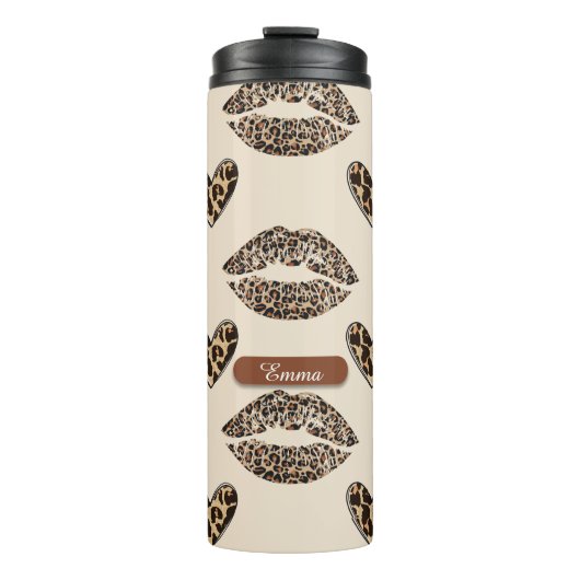 Chic Beige & Black Cheetah Print Thermosbecher (Vorderseite)