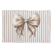 Chic Beige Bow Vertical Stripes Accent Pillowcase Kissenbezug (Rückseite)