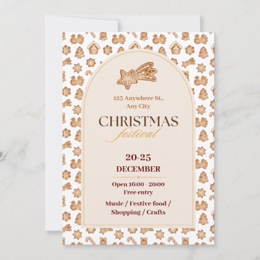Chic Beige, Braun, Illustriertes Lebkuchen Einladung (Vorderseite)