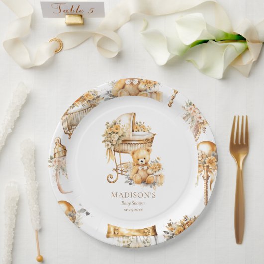 Chic Beige & Gold Bassinet Custom Pappteller (Hochzeit)