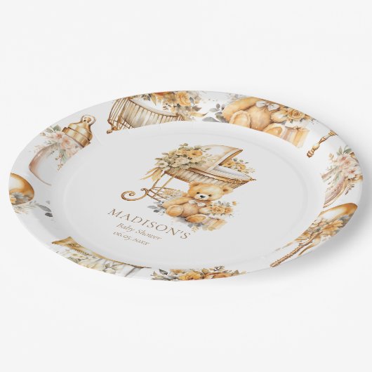 Chic Beige & Gold Bassinet Custom Pappteller (Schrägansicht)