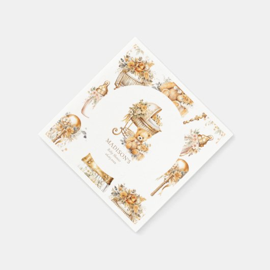 Chic Beige & Gold Bassinet Custom Serviette (Ecke)