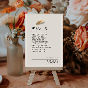 Chic Beige & Gold Leaf Tischnummer Seekarte