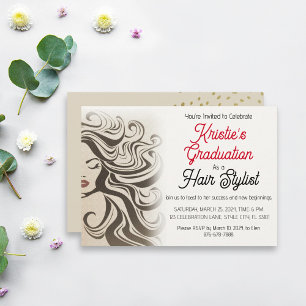 Chic Beige Hair Stylist Graduation Party Retro Einladung