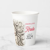 Chic Beige Hair Stylist Graduation Party Retro Pappbecher (Rückseite)