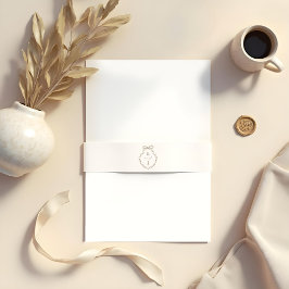 Chic Beige Hand Draw & Ribbon Monogram Wappen Einladungsbanderole