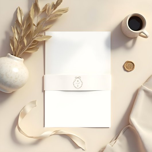 Chic Beige Hand Draw & Ribbon Monogram Wappen Einladungsbanderole