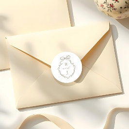 Chic Beige Hand Draw & Ribbon Monogram Wappen Runder Aufkleber