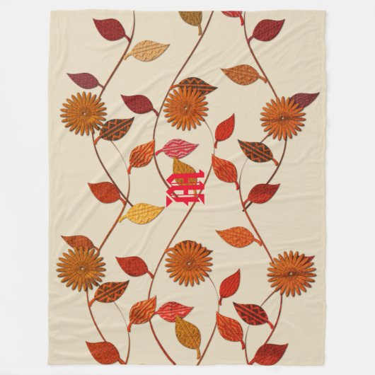 Chic Beige Leaf Blume Bloral Fall Blanket Fleecedecke (Vorderseite)
