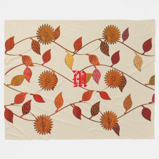 Chic Beige Leaf Blume Bloral Fall Blanket Fleecedecke (Vorderseite (Horizontal))