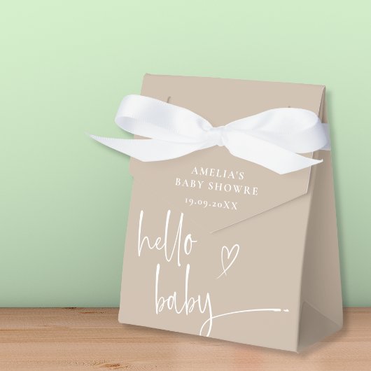 Chic Beige Minimalistisch Hello Baby Dusche Geschenkschachtel