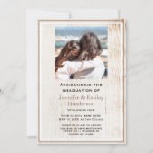 Chic Beige photo double graduation Announcement Einladung (Vorderseite)