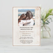 Chic Beige photo double graduation Announcement Einladung (Stehend Vorderseite)