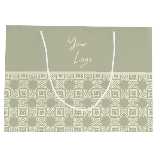 Chic Beige Sage Green Strip Custom Business Logo Große Geschenktüte (Rückseite)