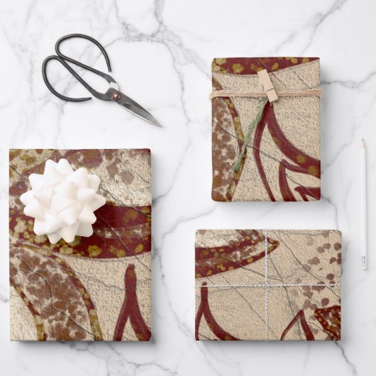 Chic Beige Texture Burgundy Floral Abstrakt Geschenkpapier Set (Vorderseite)