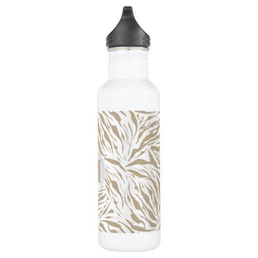 Chic Beige Zebra Print Monogram Edelstahlflasche (Rechts)