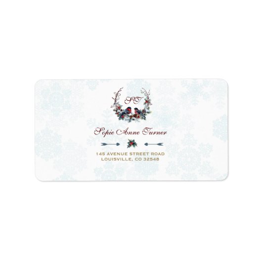 Chic Berries Bullfinch Winter Wreath Wedding Adressaufkleber (Vorne)