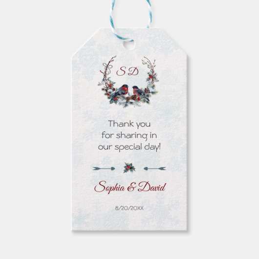 Chic Berries Bullfinch Winter Wreath Wedding Geschenkanhänger (Vorderseite)