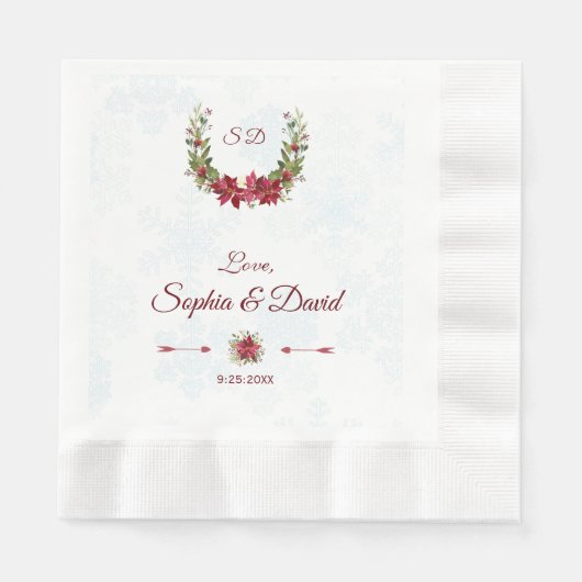 Chic Berries Bullfinch Winter Wreath Wedding Serviette (Vorderseite)