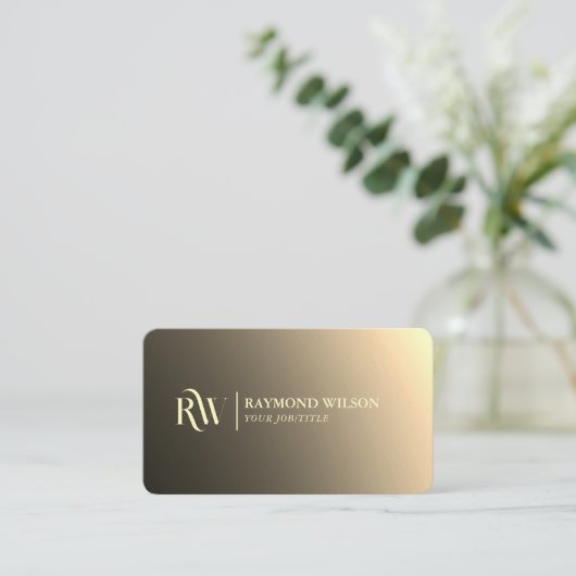 Chic Beruflich Gradient Imitats Gold Monogram Visitenkarte (Stehend Vorderseite)