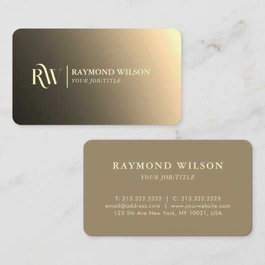 Chic Beruflich Gradient Imitats Gold Monogram Visitenkarte (Vorne/Hinten)