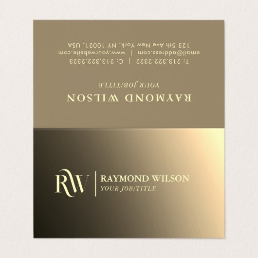 Chic Beruflich Gradient Imitats Gold Monogram Visitenkarten (Außenseite Aufgefaltet)